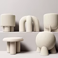 Modern Minimalist Soft Fabric Stools with Diverse Shapes in Neutral Beige Tone