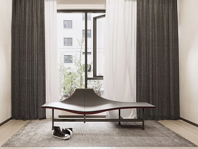 Dark And White Textured Curtains For Modern Window Interior Design 3d model