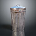 Vintage Galvanized Metal Trash Can With Corrugated Design And Lid