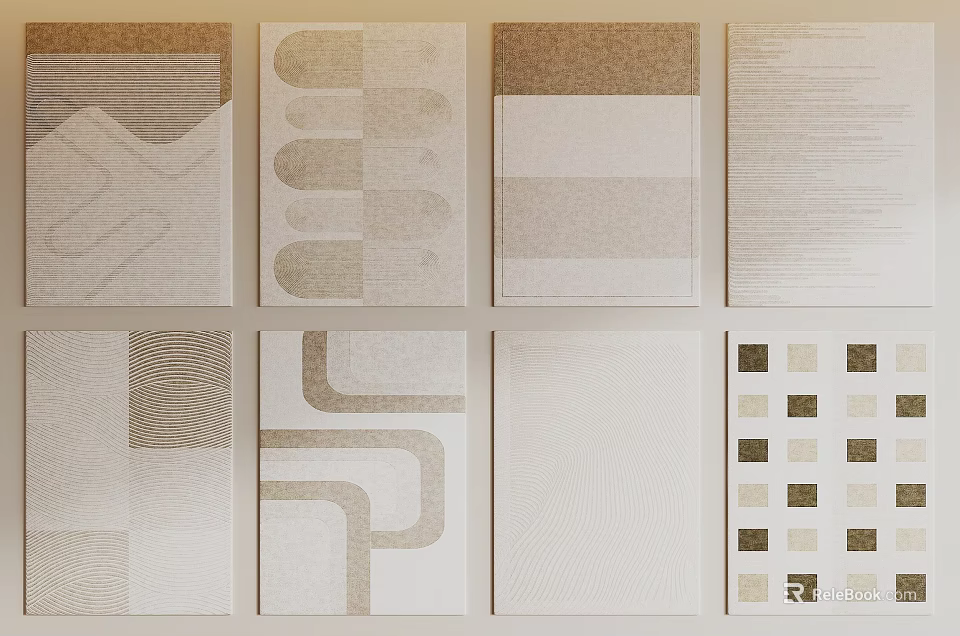 Stylish Square Rugs With Different Modern Patterns Including Geometric Striped And Wavy Designs 3d model