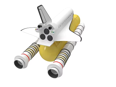 Detailed Space Shuttle Design With Yellow Fuel Tank And White Rocket Boosters 3d model