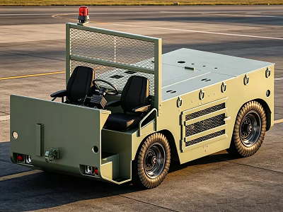 Green Utility Vehicle With Warning Light And Seats For Airport Ground Operations 3d model