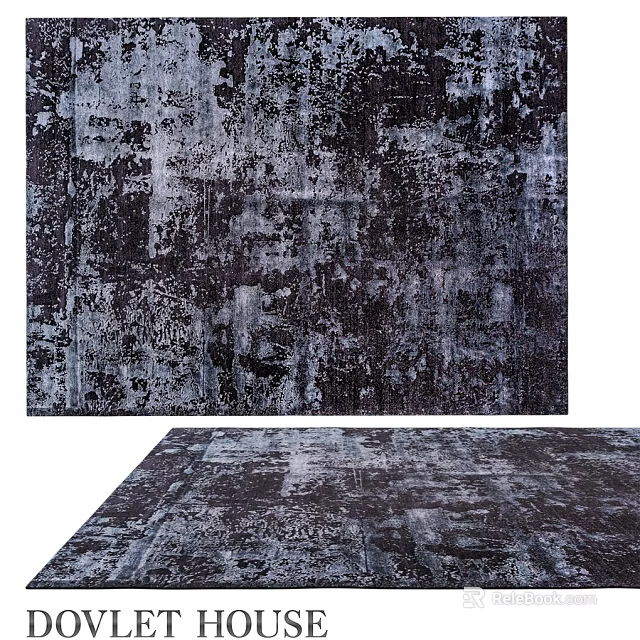 Vintage Distressed Square Rug With Black Gray Textured Pattern For Living Room 3d model 