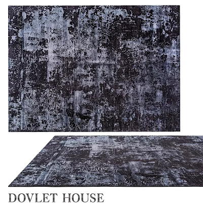 Vintage Distressed Square Rug With Black Gray Textured Pattern For Living Room 3d model