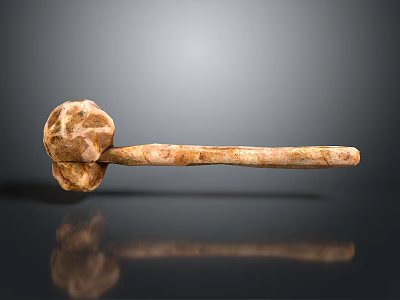 Ancient Primitive Weapon Stone Hammer with Rough Stone Head and Wooden Handle 3d model