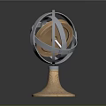 Elegant Decorative Globe Ornament With Intricate Metal Frame And Carved Copper Base