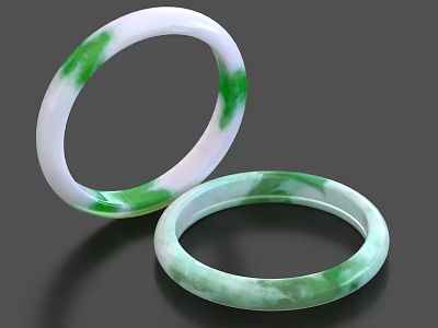 Two White And Green Natural Jade Bracelets With Smooth Surface Jewelry Accessory 3d model
