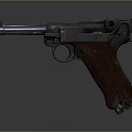 Vintage Military Pistol with Wooden Grip and Metal Body on Dark Background