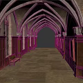 Historic Arched Corridor Architecture With Stone Vaults Wooden Panels And Bench