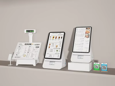 Public Facility Self Service Kiosks Featuring Digital Menu Displays QR Codes and Receipt Printers 3d model