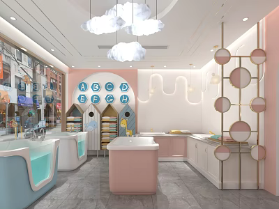 Colorful Modern Swimming Pool Interior With Cloud Lights And Decorative Tubs 3d model