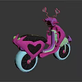 Stylish Pink Shiny Scooter With Heart Shaped Elements And Blue Wheels