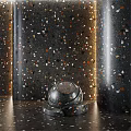 Black Marble Component with Sphere Base against Dark Columns and Circular Material Samples