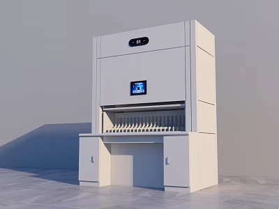 White Modern Bookcase With Digital Screen Storage Drawers And Cabinets 3d model