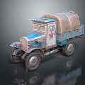 Vintage Blue White Truck Featuring Red Star Cab And Canvas Covered Cargo Bed