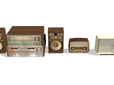 Vintage Classic Headphones And Speakers With Retro Design And Wooden Accents 3d model