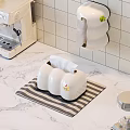 Modern Kitchen Sideboard With Marble Countertop Striped Placemat And Coffee Machine