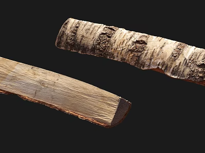 Stone And Wood Materials Showcasing Raw Bark Log And Smooth Processed Surface 3d model