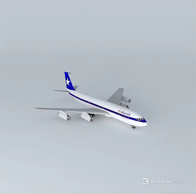 White Commercial Passenger Airplane With Blue Tail Four Engines And Landing Gear Details 3d model 