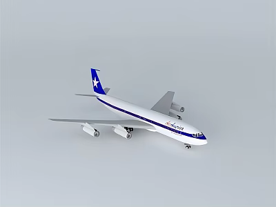 White Commercial Passenger Airplane With Blue Tail Four Engines And Landing Gear Details 3d model