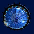 Futuristic Mechanical Installation With Blue Glowing Rings Metallic Structure And Layered Design