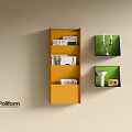 Poliform Orange Wall Mounted Bookshelf With Books Decor Items And Green Boxes 3d model