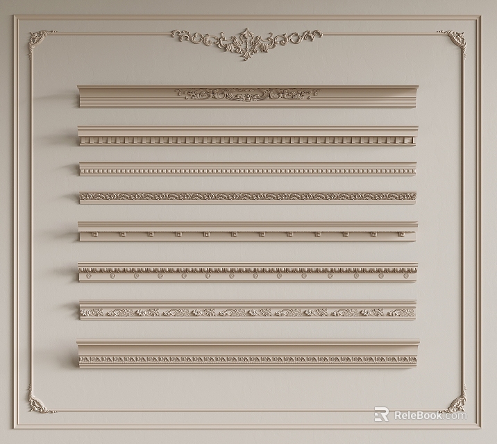 Various Decorative Crown Molding Styles With Intricate Patterns For Interior Decoration 3d model 