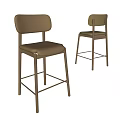 Modern Wooden Frame Bar Stools With Brown Leather And Light Green Seats