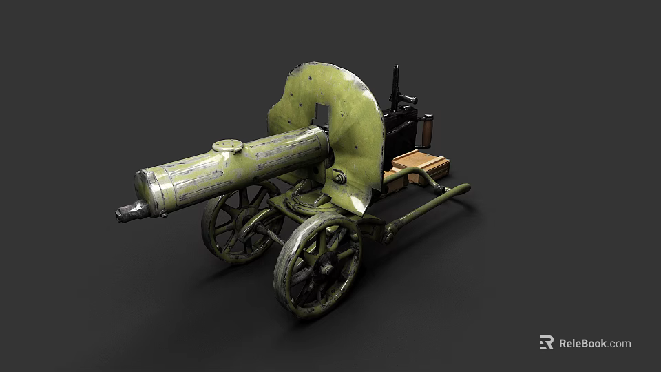 Vintage Military Tank Cannon With Large Wheels And Wooden Base Structure 3d model 