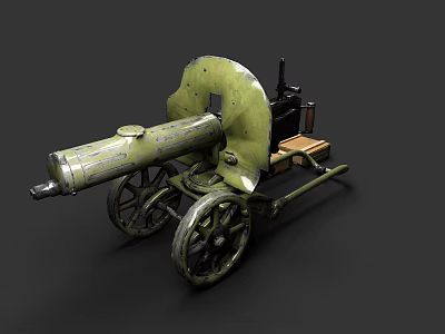 Vintage Military Tank Cannon With Large Wheels And Wooden Base Structure 3d model