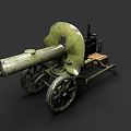 Vintage Military Tank Cannon With Large Wheels And Wooden Base Structure