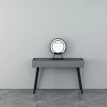 Modern Gray Dressing Table With Two Drawers Round Mirror And Black Legs