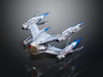 Futuristic Sci Fi Spaceship With Silver Body Blue Thrusters And Multiple Engines 3d model