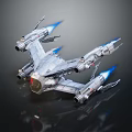 Futuristic Sci Fi Spaceship With Silver Body Blue Thrusters And Multiple Engines 3d model