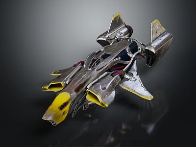 Futuristic Cosmic Spaceship With Metallic Body Yellow Thrusters And Aerodynamic Shape 3d model