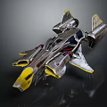 Futuristic Cosmic Spaceship With Metallic Body Yellow Thrusters And Aerodynamic Shape