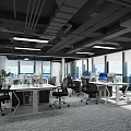 Modern Public Office Space With Office Desks Chairs Large Windows Ceiling Lights Natural Light