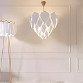 Modern Lighting Combination with Petal Chandelier Floor Lamp and Strip Wall Sconce on White Wall