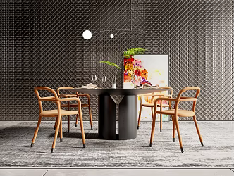 Dining Room Table and Chair Floor Painting Wall Panel 3d model