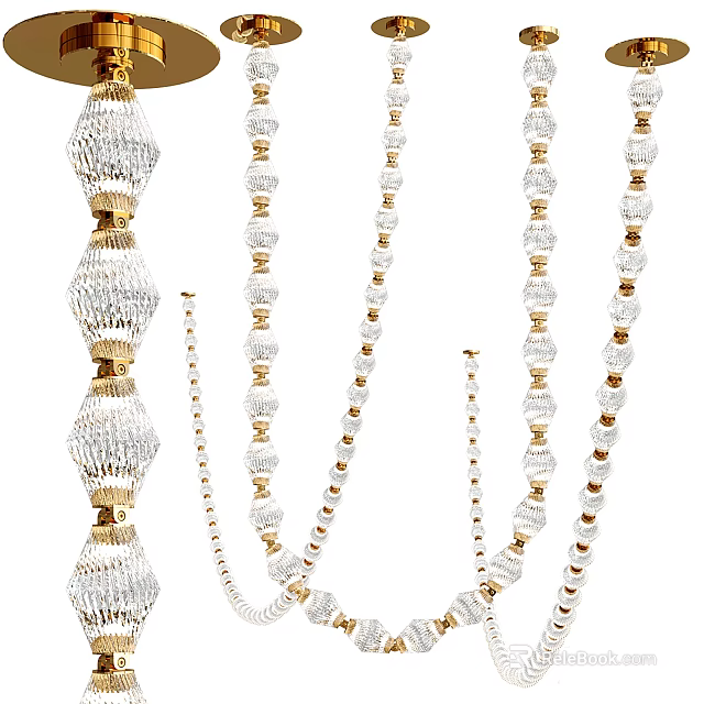 Elegant Crystal and Gold Chandelier with Beaded Hanging Design for Home Decor 3d model 