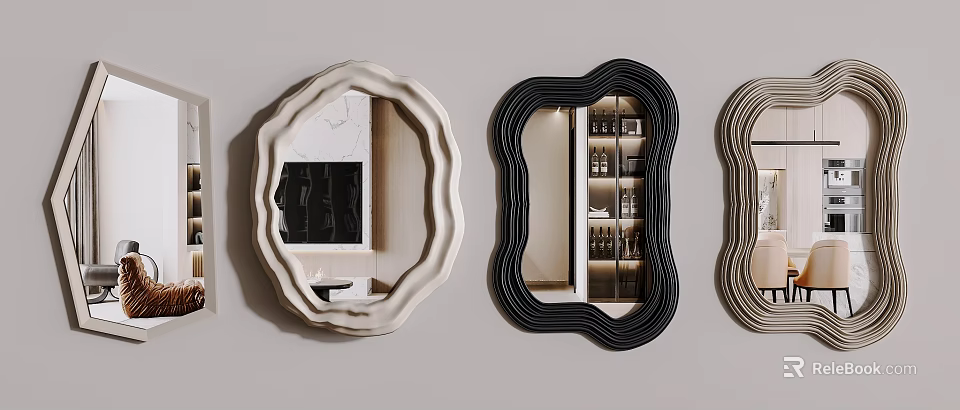Modern Wall Mirrors With Curved Frames And Stylish Design For Home Decor 3d model