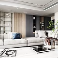 Modern Living Dining Room Interior Design With Sofa Dining Table And Wooden Cabinets