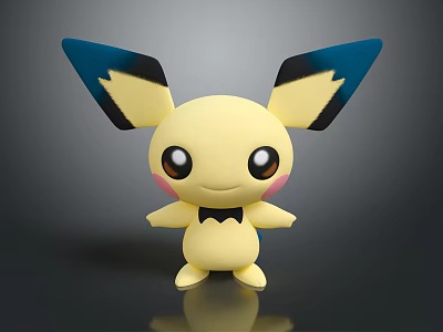 Cute Yellow Cartoon Character Creature With Big Blue And Black Ears And Round Eyes 3d model