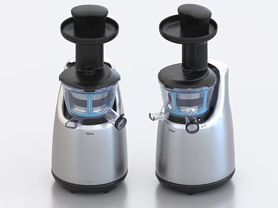 Two Modern Silver Kitchen Juicers With Transparent Juice Cups And Black Lids 3d model