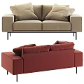 Gray And Red Two Seater Sofa With Modern Design And Decorative Pillows 3d model