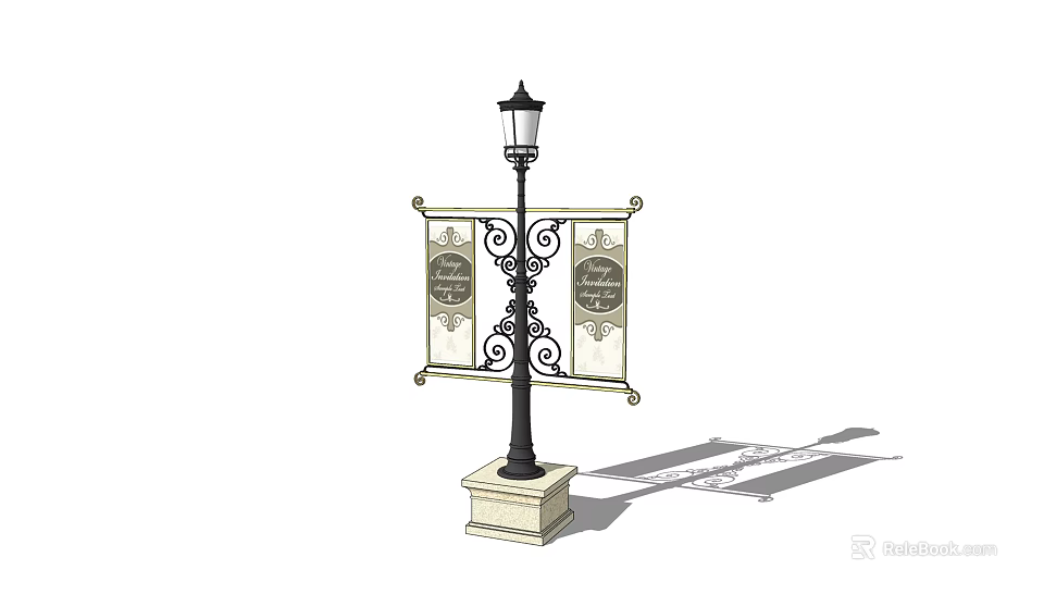 Traditional Outdoor Light With Decorative Ironwork Panels And Stable Base Design 3d model 
