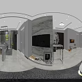 Modern Living and Dining Room Interior Design With Sofa Pillows Chandelier And Marble Wall