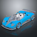Blue Supercar With Open Top Transparent Cockpit Rear Wing And Blue Wheels