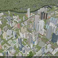 Aerial View Urban Planning With High Rise Buildings Roads River And Green Spaces