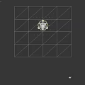 Red Robot With Green Eye Mechanical Legs On Yellow Striped Platform Surrounded By Floating Particles